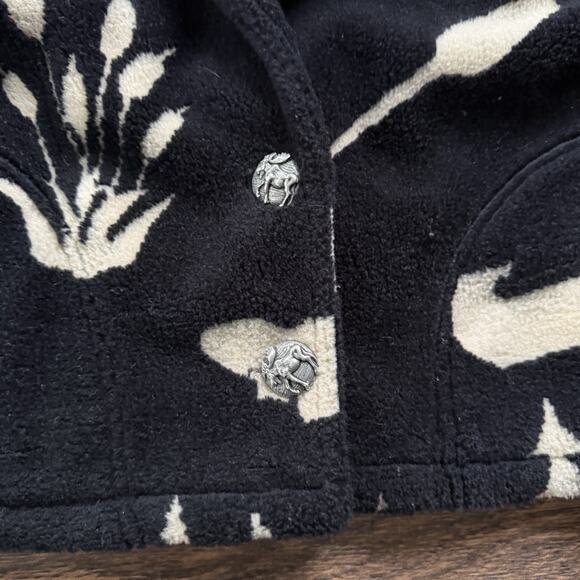 Vintage Simply Irresistible Fleece Jacket Moose Tree Canoe Print Black Tan Sz M - Picture 3 of 7